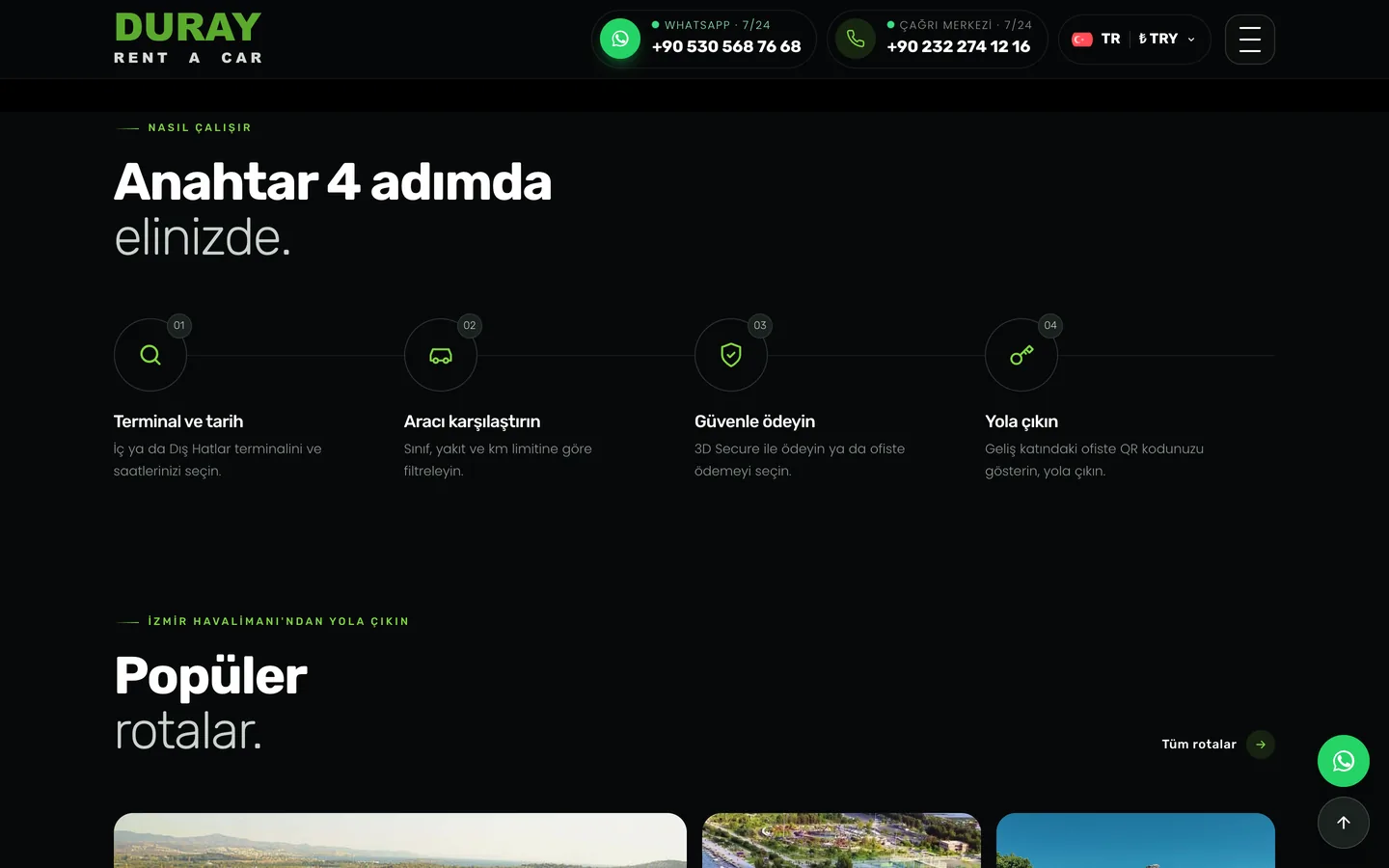 Duray sitesinde dört adımda kiralama anlatımı ve popüler rotalar