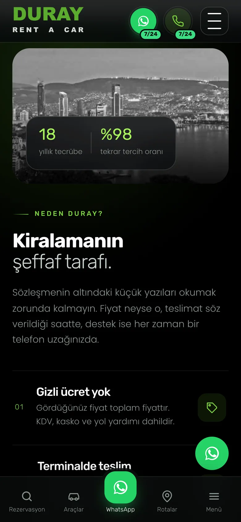 Duray sitesinin telefonda “Kiralamanın şeffaf tarafı” bölümü