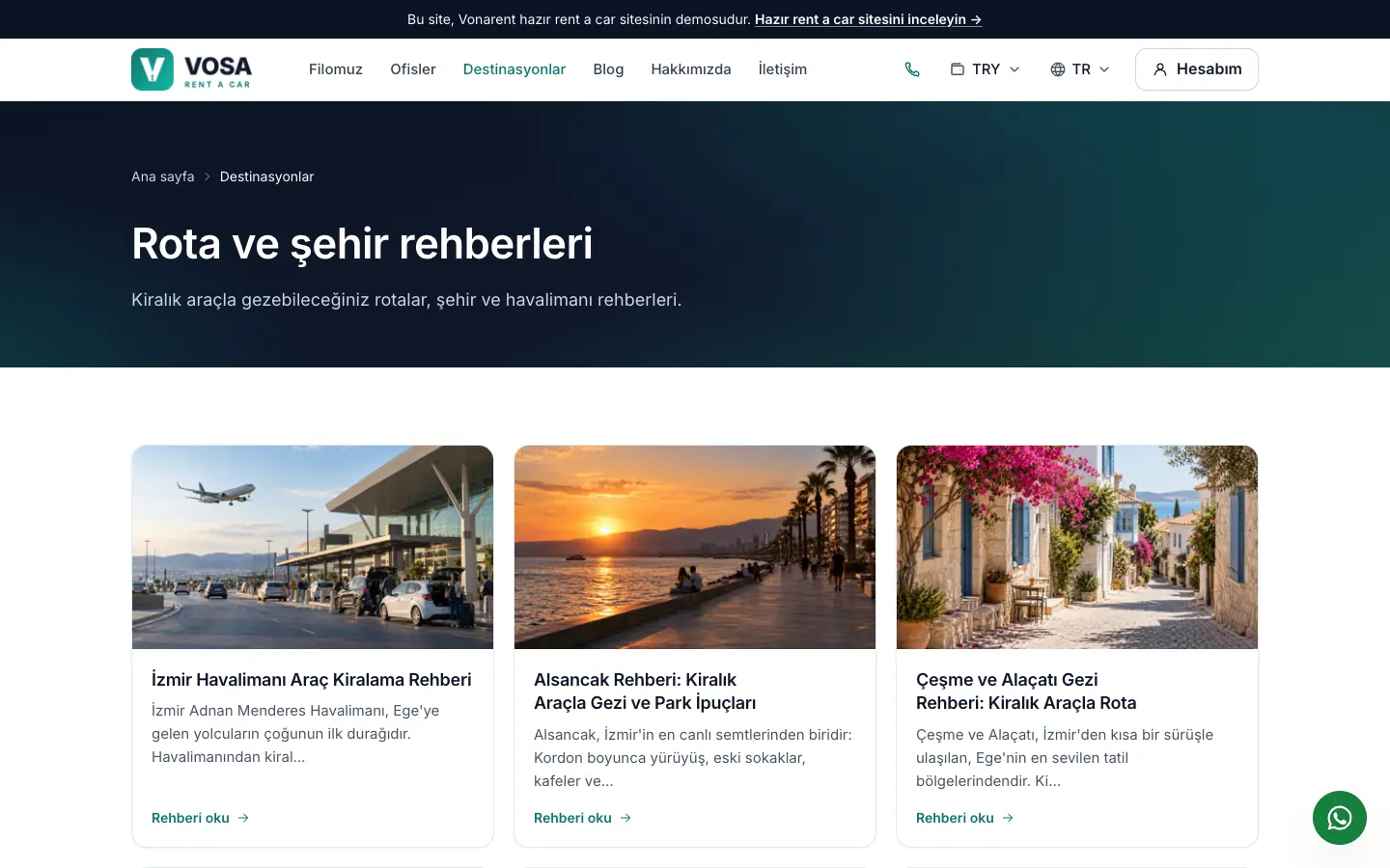 Vosa şehir ve havalimanı rehberleri sayfası